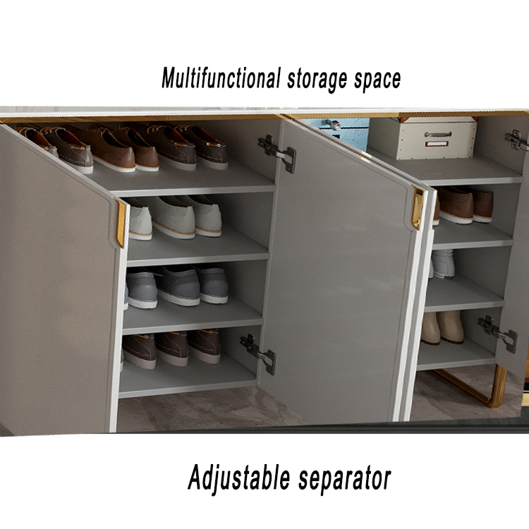 Modern Light Luxury High Gloss Paint Stainless Steel Gold Door Large Modern Elegant Shoe Cabinet@详情7