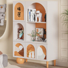 French Cream Style Solid Wood White Display Cabinet & Bookshelf - 3 Shelves, 2 Cabinets - Living Room Storage with Floor/Wall Options