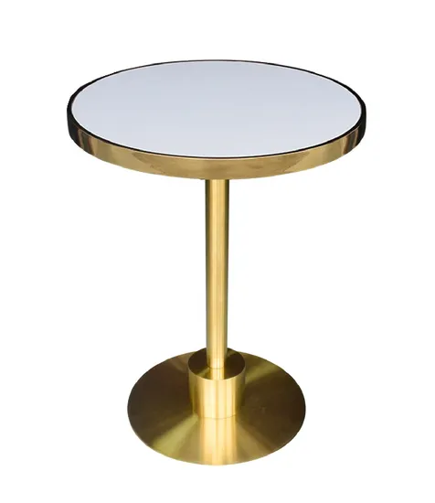 Stainless Steel Titanium Gold Edged Jazz White Round Artificial Stone Table Base