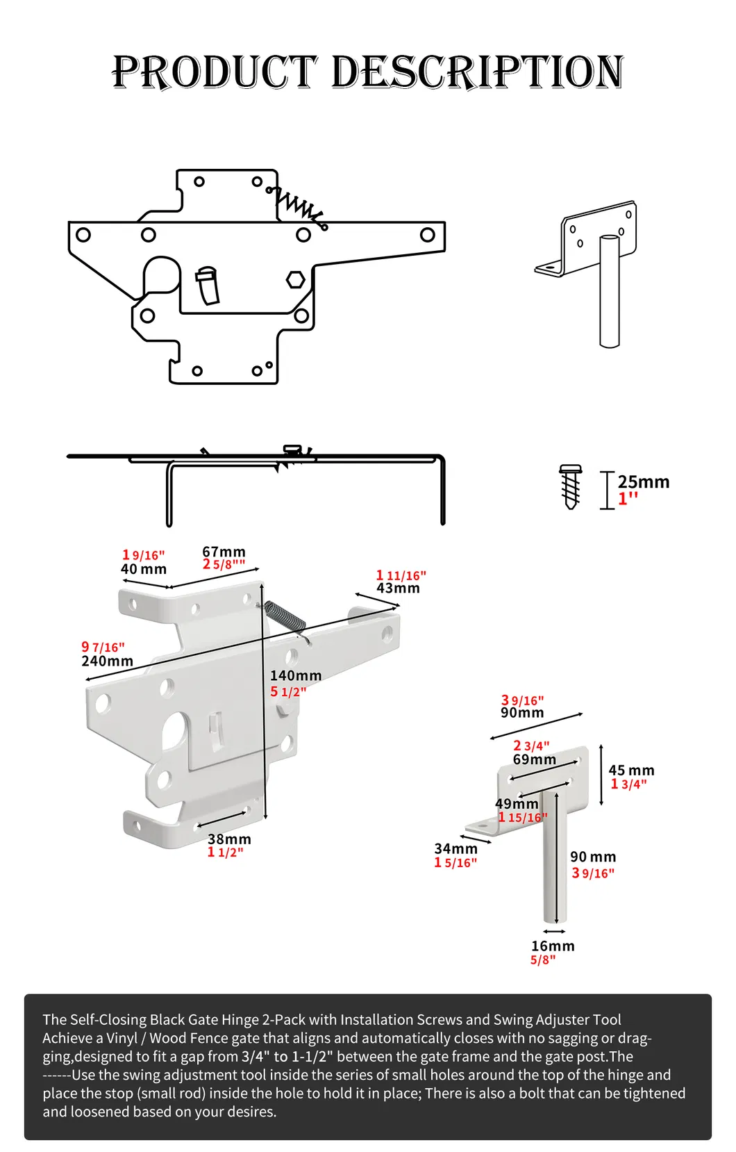 Heavy Duty Fence Self-Locking White Wood Fence Two Way Gate Latches