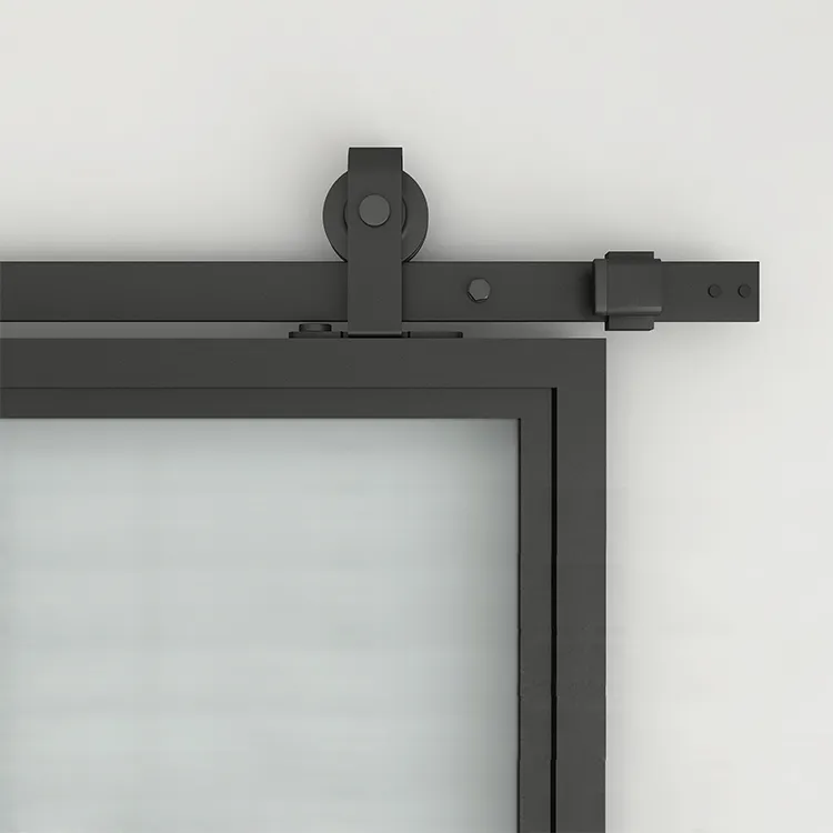 Home Use Modern French Style Black Metal Frame Sliding Glass Barn Door