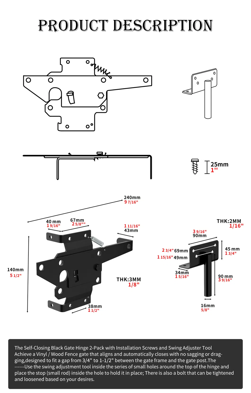 Fence Self-Locking Black Steel Automatic Gravity Lever Wood Fence Gate Latches