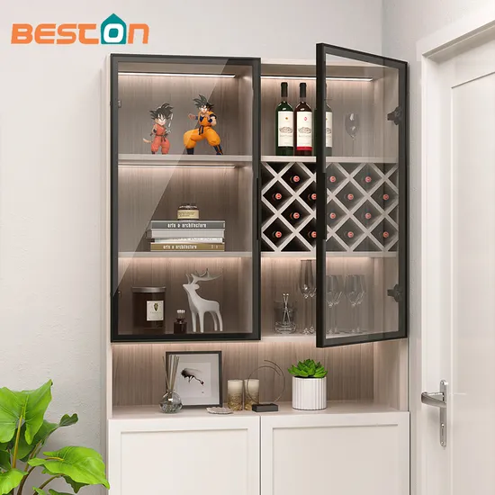 Black Metal Frame Door with Glass for Cabinet Closet Element Design Oak Furniture Rustic Tall Aluminum Profile for Wardrobe Hinged Swing Rebound Double Doors