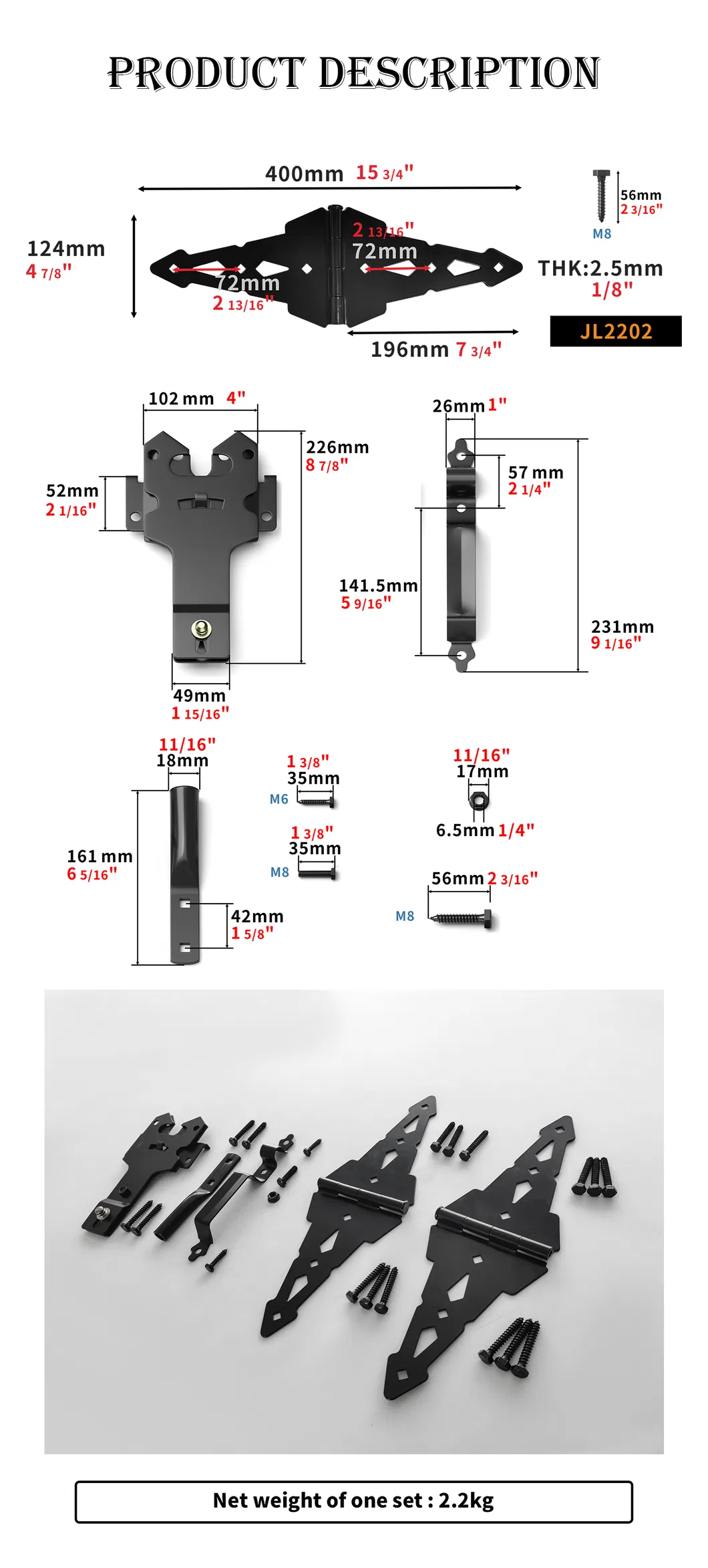 Gate Hinge Gate Latch Metal Black Wood Fence Hardware
