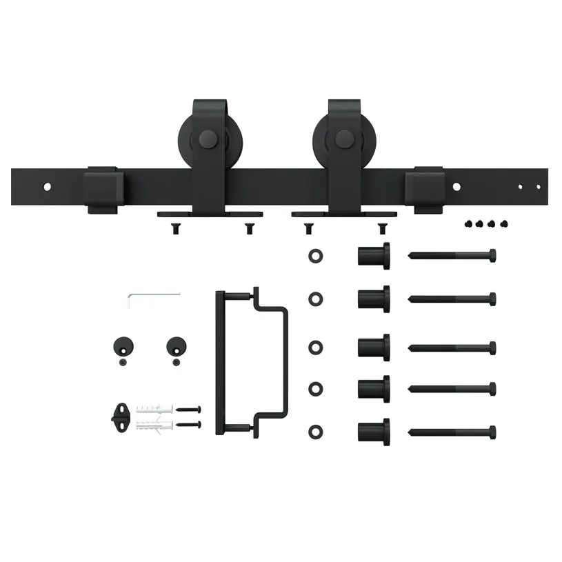 Clear Glass Black Metal Finish Sliding Barn Door with Hardware Kit