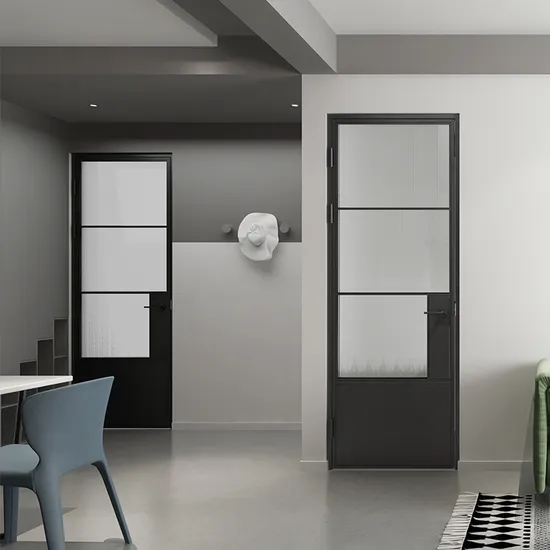 Steel Frame Glass Swing Door with Steel Frame and Hinges