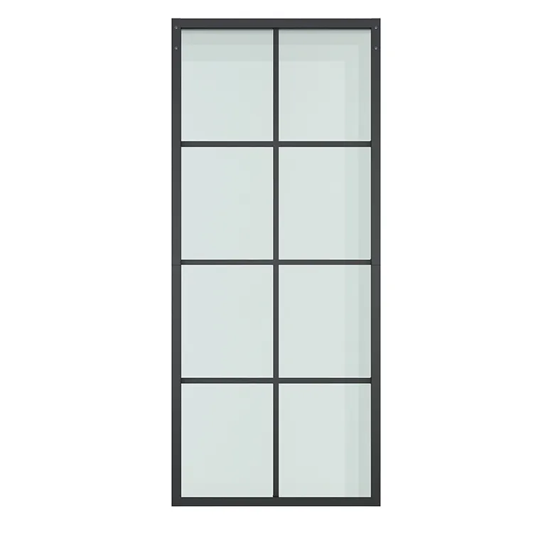 Modern Steel Frame Door, Heavy 3/8" Thick Tempered Safety Glass Sliding Door