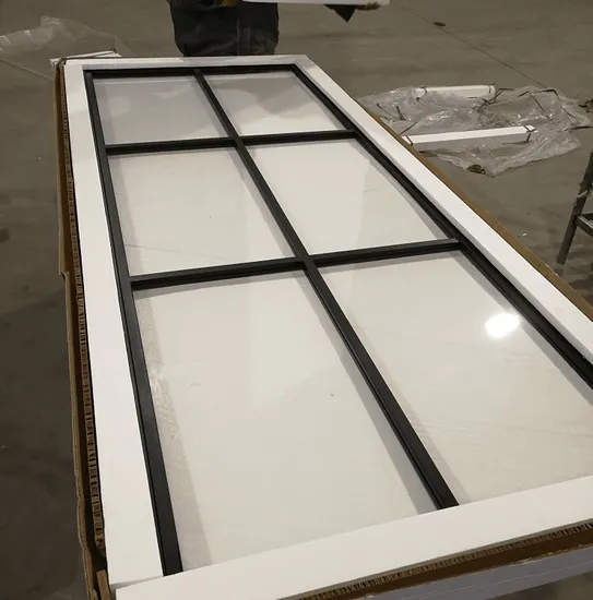 Carbon Steel 6 Lites Black Steel Frame Glass Sliding Barn Door Leaf