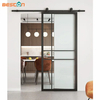 Modern Black Steel Frame Glass Sliding Barn Door for Interior Use
