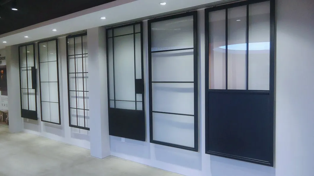 Modern Black Steel Frame Glass Sliding Barn Door with Hardware