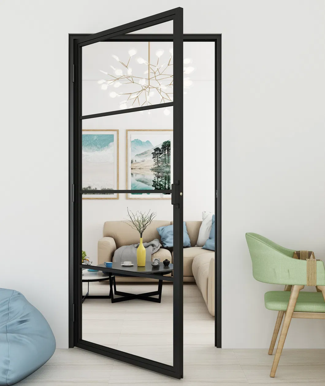 Fashion Steel Framed Swing Glass Door with Door Lock