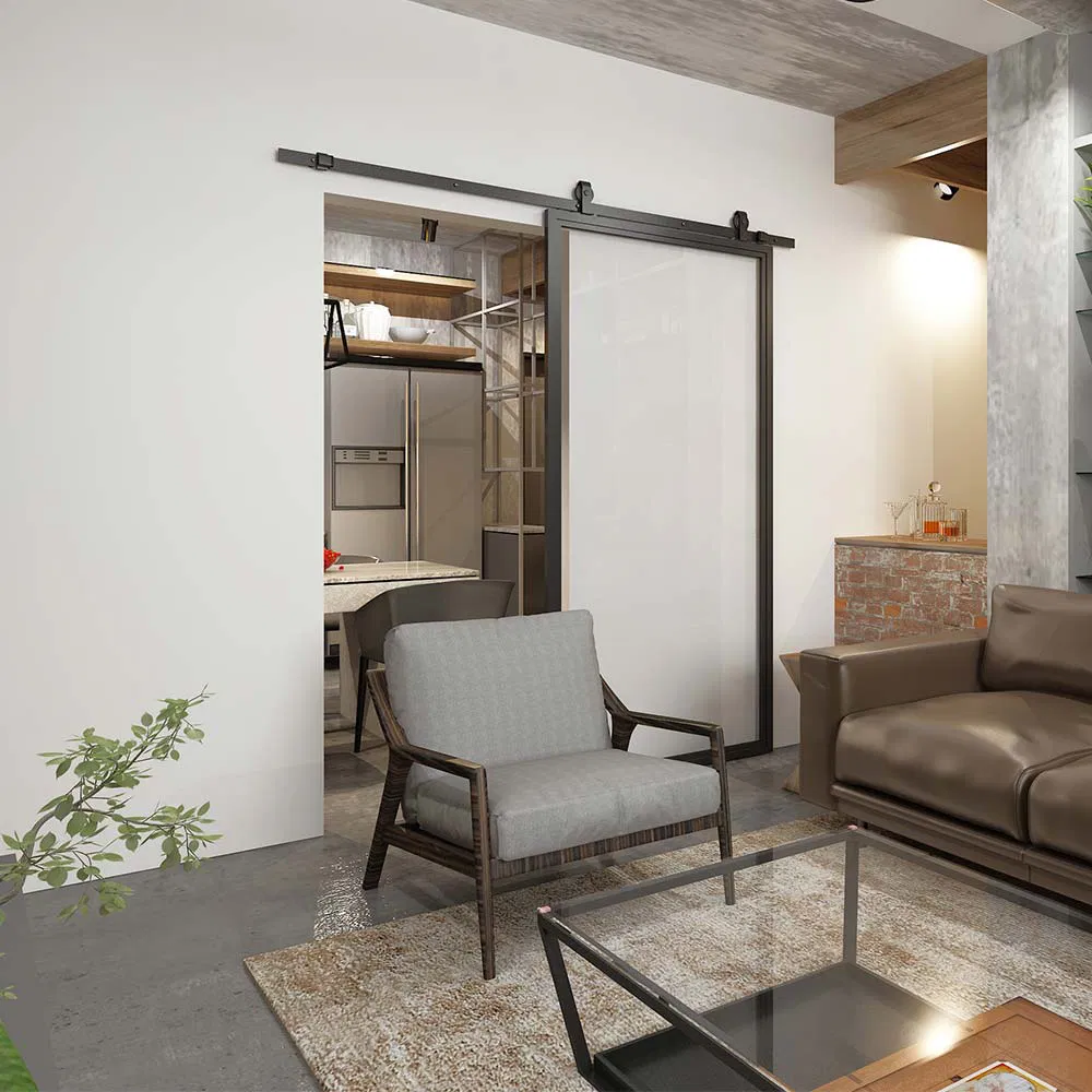 Black Metal Frame Glass Door Panel with Clear Glass Insert