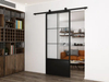 Modern Black Steel Frame Glass Barn Door, Interior Sliding Door