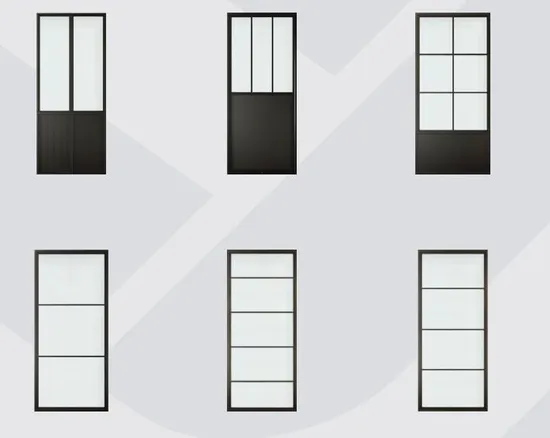 Black Steel Frame Clear Glass Loft Barn Door with Sliding Hardware