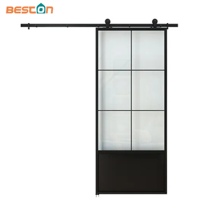 Interior Matt Black Steel Metal Frame Glass Door with Hardware Kit