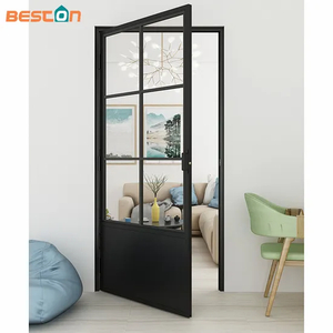 Metal Frame Swing Paneled Glass Door with Baseboard for Interior Use