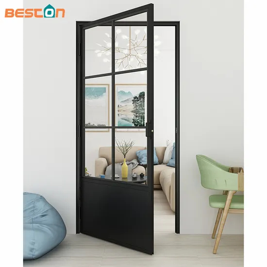 Metal Frame Swing Paneled Glass Door with Baseboard for Interior Use