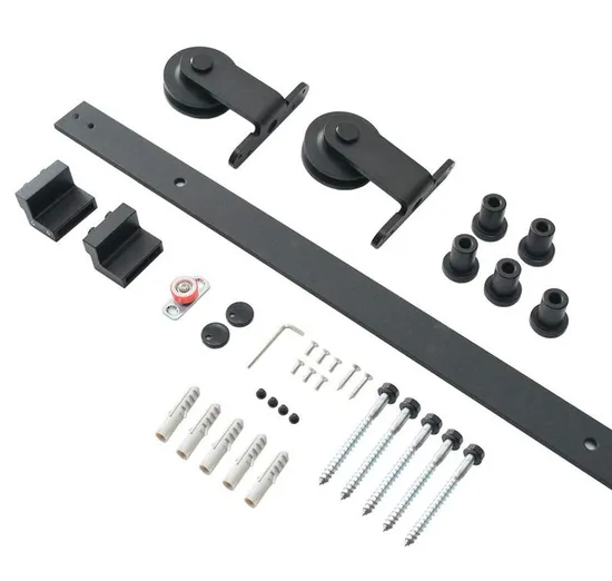 Clear Glass Black Steel Frame Interior Barn Door with Sliding Hardware Kit