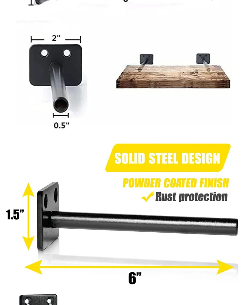 12 Inches I Shape Floating Pipe Shelf Mounting Brackets with Invisible Design