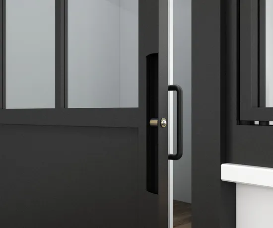 French Style Black Powder Coated Swing Glass Door with Kickplate