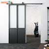 French Style Black Steel Frame Clear Glass Barn Door with Kickplate