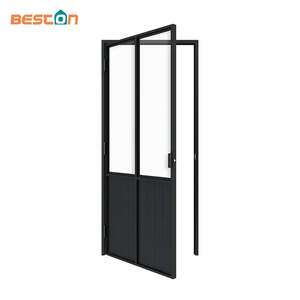 Morden French Style Steel Framed Glass Swing Door with Hinges and Handle