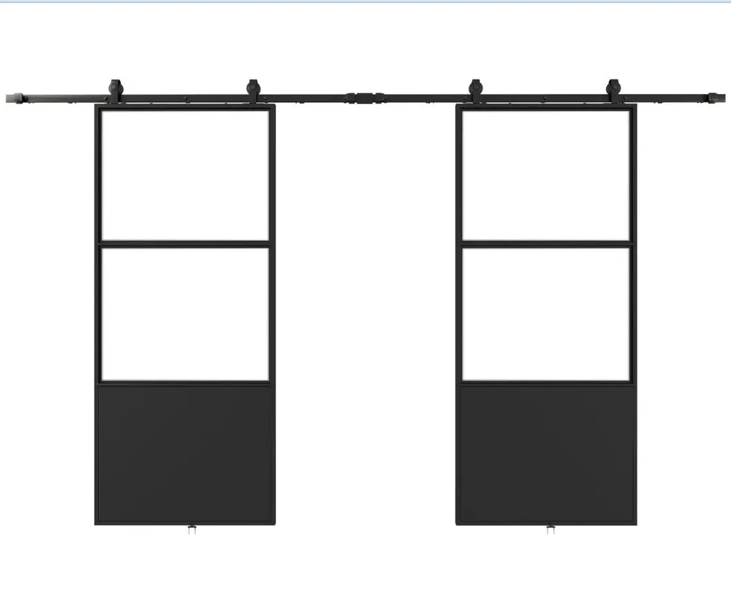 Double Kick Helder Metal Frame Glass Doors with Barn Door Hardware