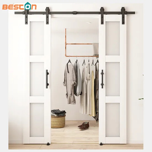 3 Lites Double Knocked Down White Barn Doors with Barn Door Hardwares