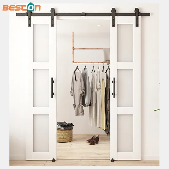 3 Lites Double Knocked Down White Barn Doors with Barn Door Hardwares