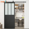 Black Steel Framed Clear Glass Sliding Barn Door with Skirt Board