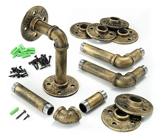 Solid Iron Gold Bronze Pipe Shelving Hangers and Brackets