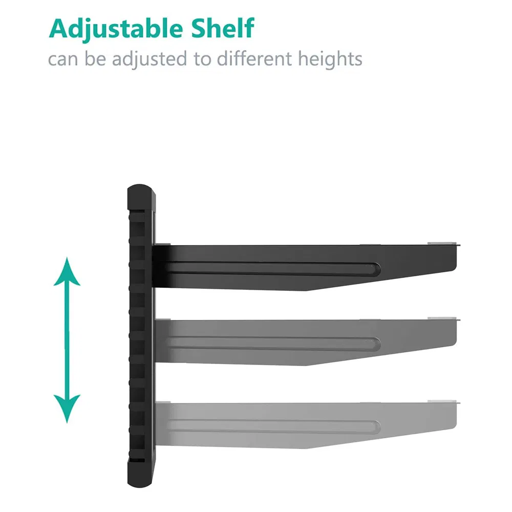 Glass TV Stand Wall Mounted Computer Screen Caddy Top Adjustable TV Shelf
