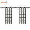 Double Shed Steel Frame Clear Glass Soft Close Barn Doors with Hardware Kit