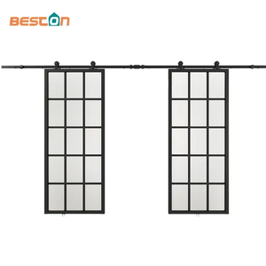 Double Shed Steel Frame Clear Glass Soft Close Barn Doors with Hardware Kit