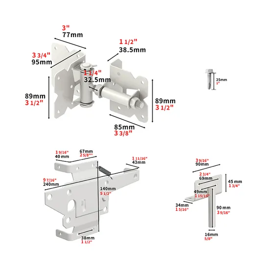 Adjustable Self-Closing Farm Wood/Vinyl/PVC Fence Gate Post Hinge and Door Latch Hardware
