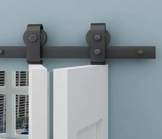 Bi-Folding Sliding Barn Door Hardware Black Flat Track Top Mount Roller Kit