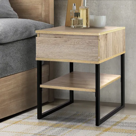 New Bedroom Metal Wood Bedside Table Night Stand