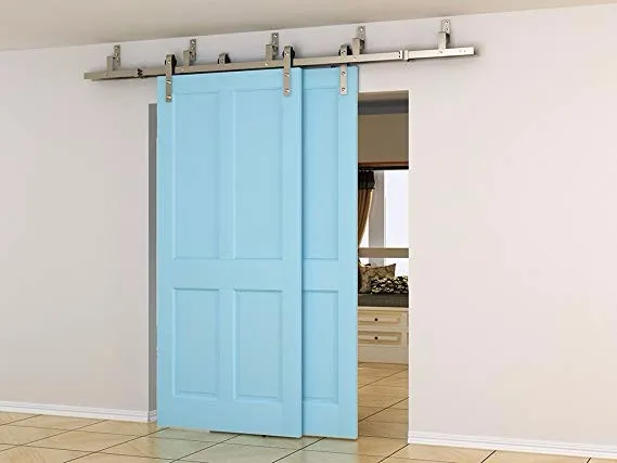 Brushed Nickel Steel Double Sliding Bypass Barn Door Hardware