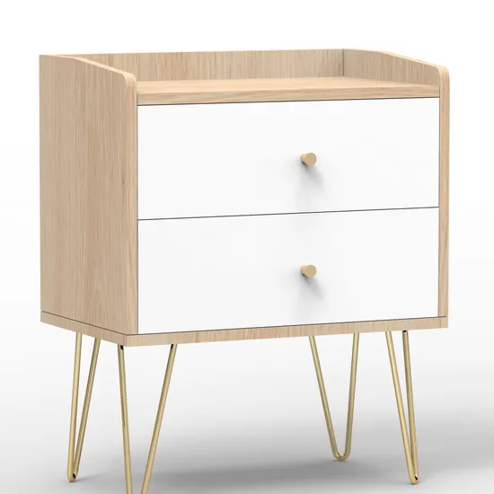 Modern Black Nightstand High Metal Base Bedside Table