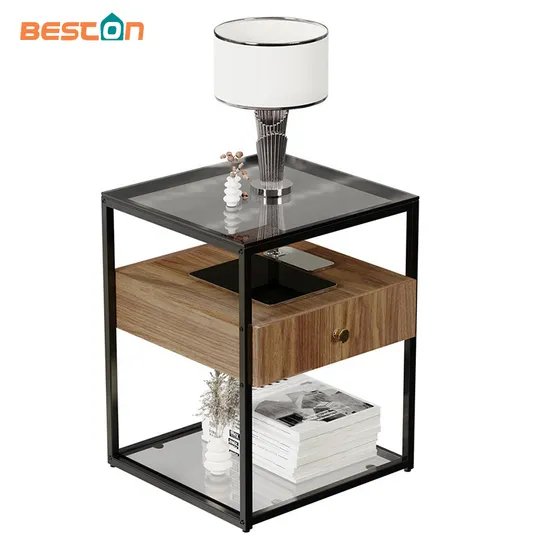 2 Layer Tempered Glass Coffee Table Square Nightstand Sofa End Bedside Table