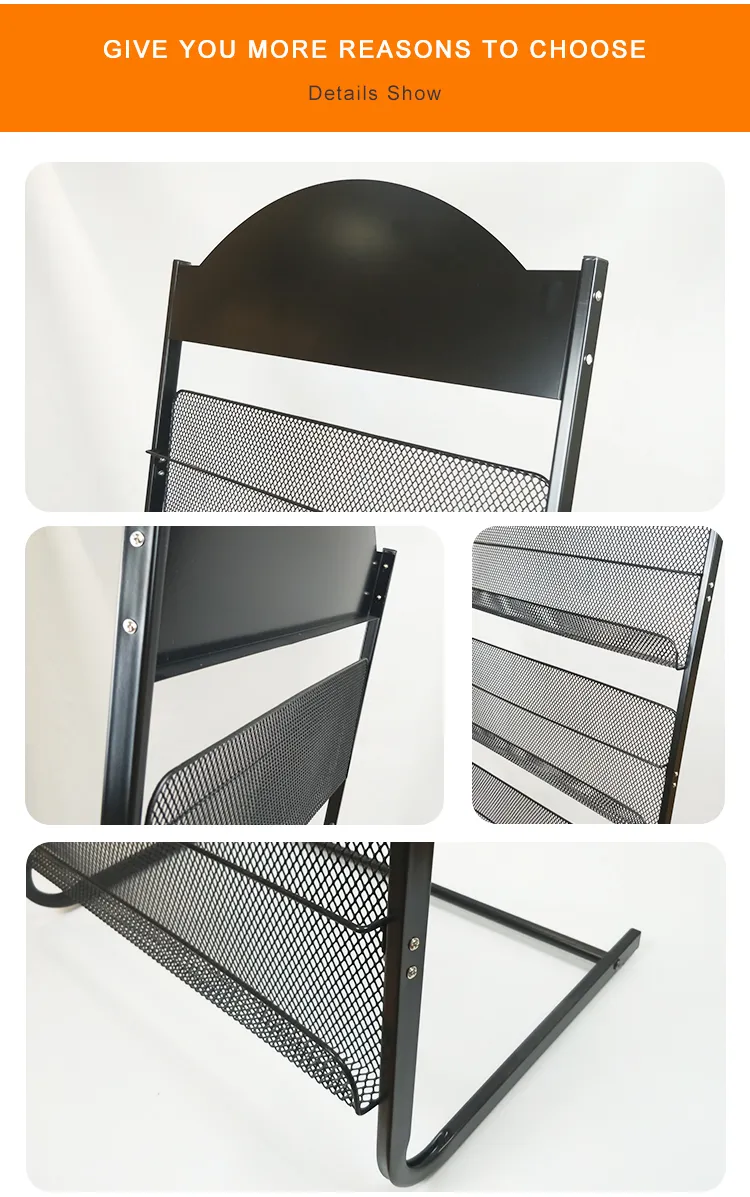 Supermarket Brochure Wire Book Magazine Rack Black Journal Magazine Display Stand