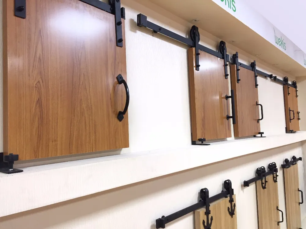 Satin Nickel Carbon Steel 2 Piece Connecting Rail J Shape Door Hanger Barn Door Hardware Kits