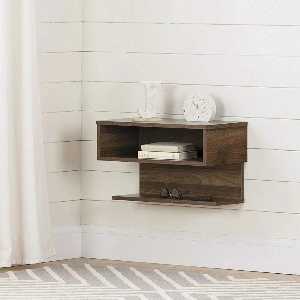 Wooden Wall Mounted Shelf with Drawer Bedside Nightstand Side Table