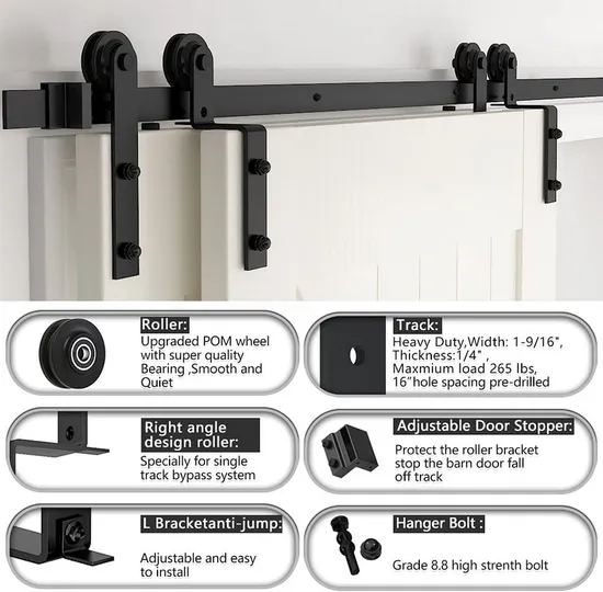 Contemporary Style Interior Bathroom Bypass Sliding Barn Door Hardware Kit