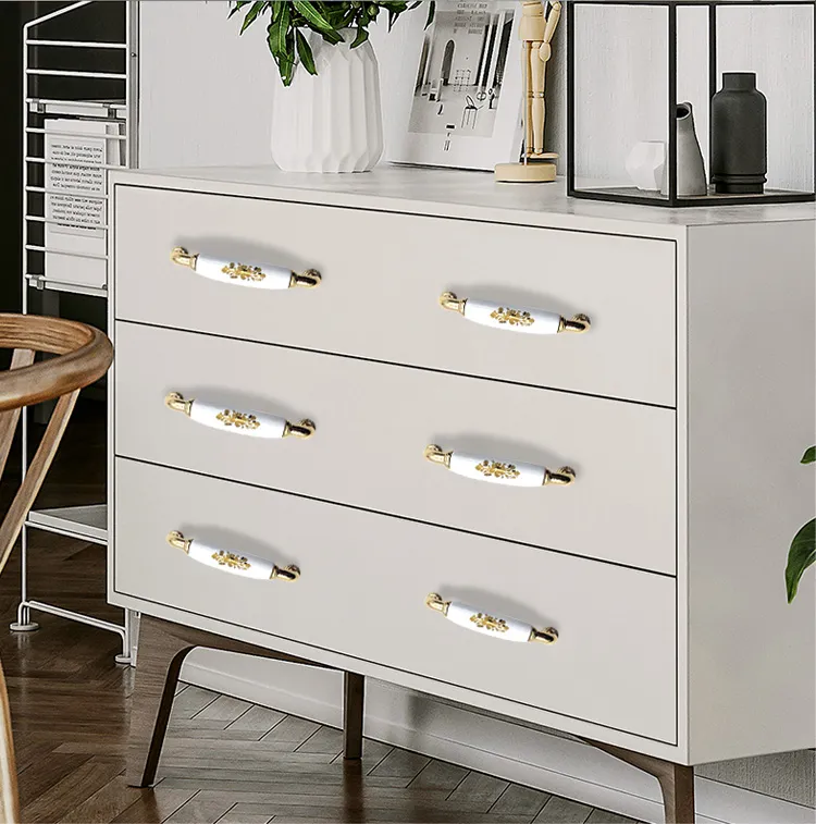 Luxury Furniture Hardware Zinc Alloy Wardrobe Kitchen Drawer Cabinet Cupboard Handle Ceramic