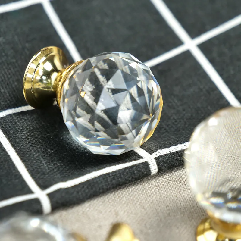 Cupboard Drawer Door Cabinet Pulls Crystal Knob Gold Kitchen Handles