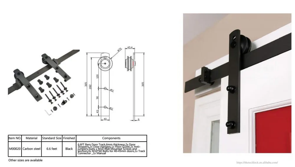 6.6FT Barn Door Track Wooden Sliding Door Hardware Kit