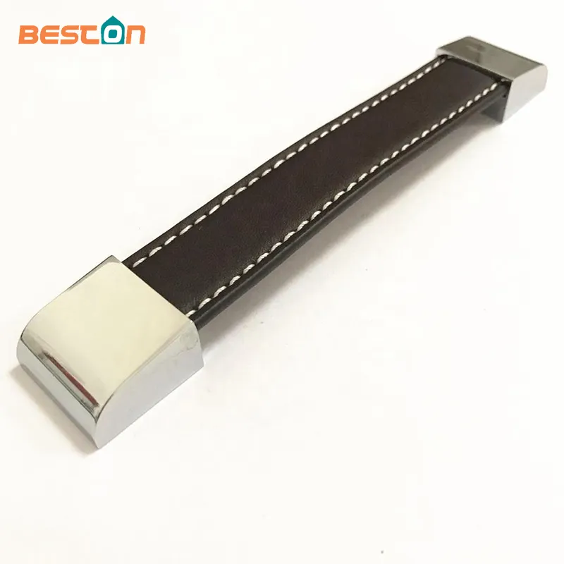 Hardware Kitchen Cabinet Solid Design 160mm Zinc Chrome + Leather Handle Pull