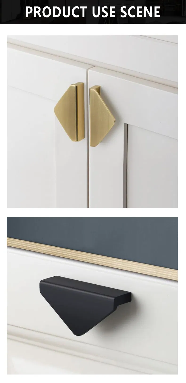 Simple Aluminum Bright Gold Triangle Kitchen Cabinet Pull Handles Cabinet Door Handle