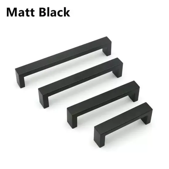 Kitchen Cabinet Drawer Stainless Steel Furniture Square Pull Black Cupboard Handles